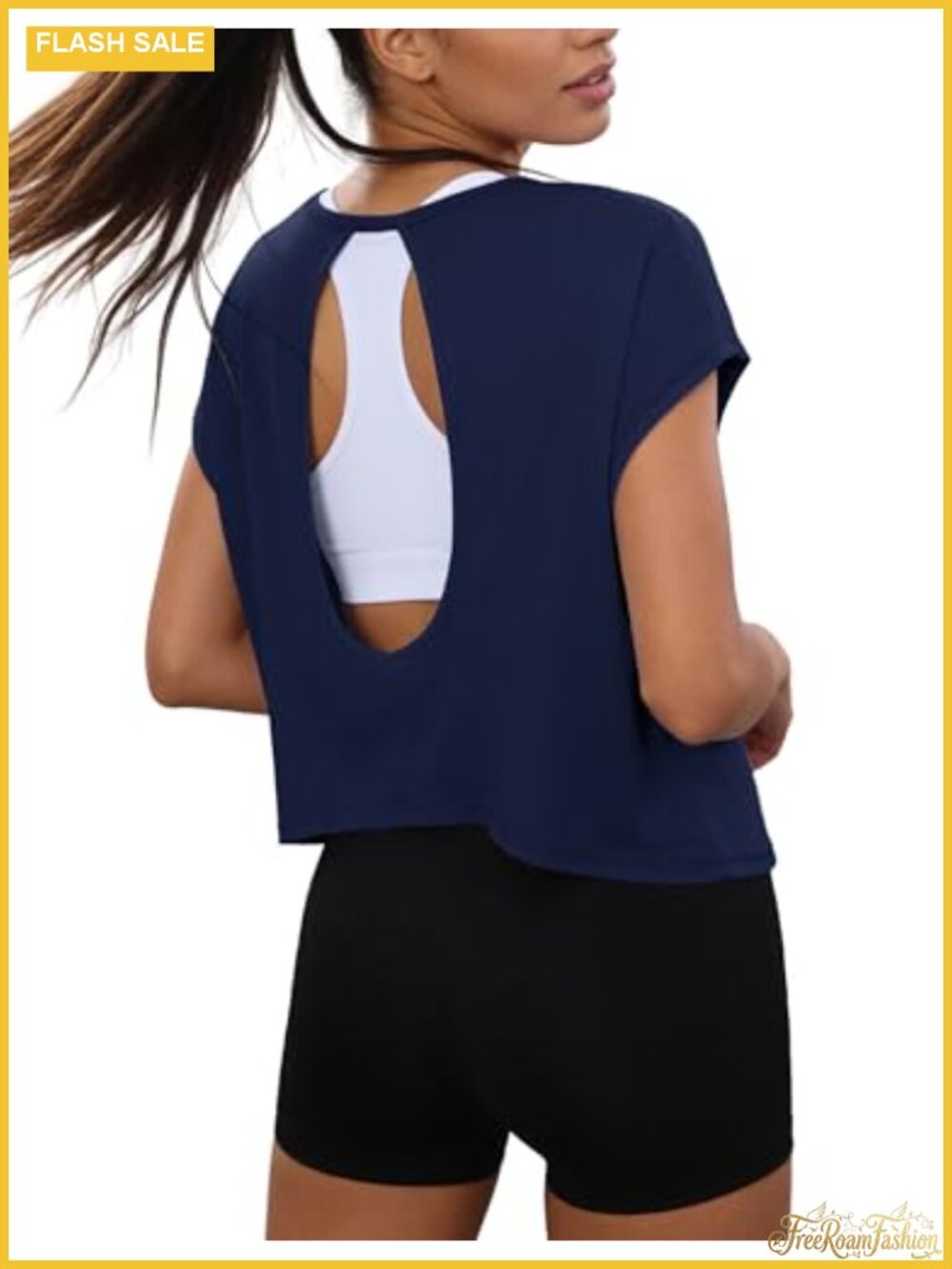 Open Back Crop Top Loose Fit Short Sleeve Viscose Spandex Tee